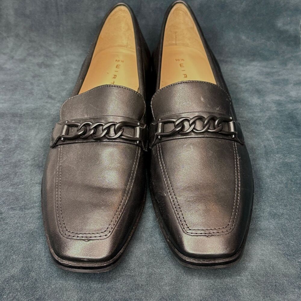 WIRTH Made in Brazil Women’s Black Leather Loafers with Chain Detail size 10.5